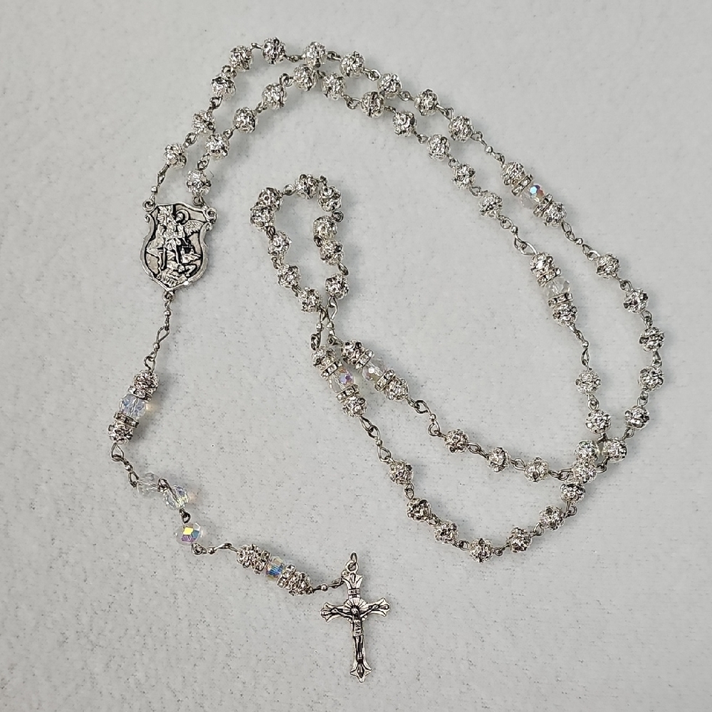Silver Crystal Rosary - Women's Religious Jewelry